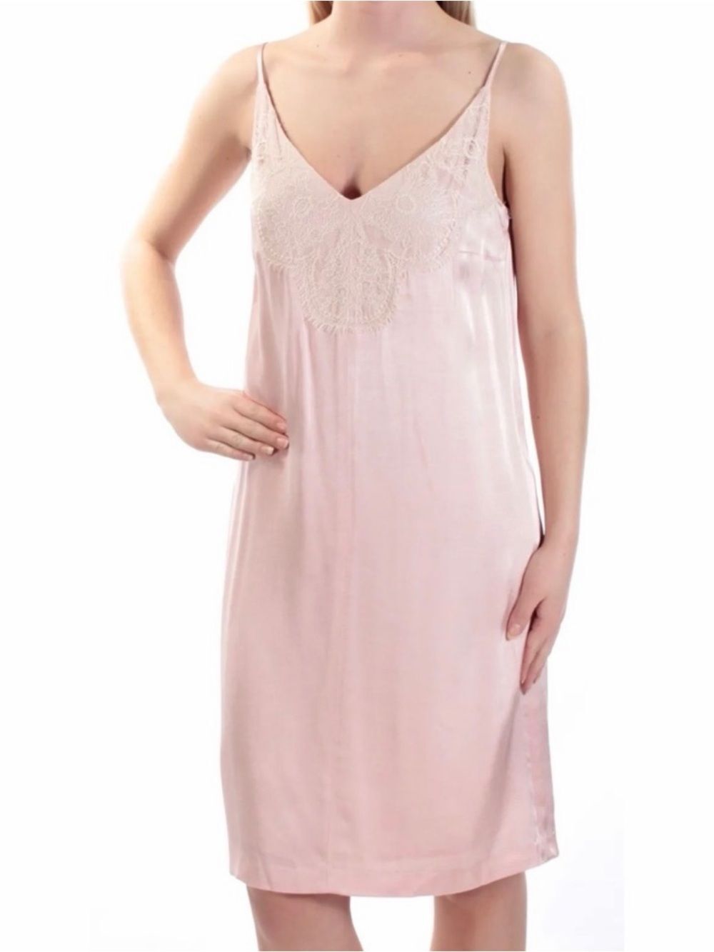 1 State V-Neck Spaghetti Strap Pink Slip Dress(Size Small)
